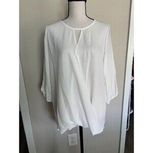 Accent Accessories White Blouse Long Sleeve Neck Cut Out Blouson Hem Sz S/M